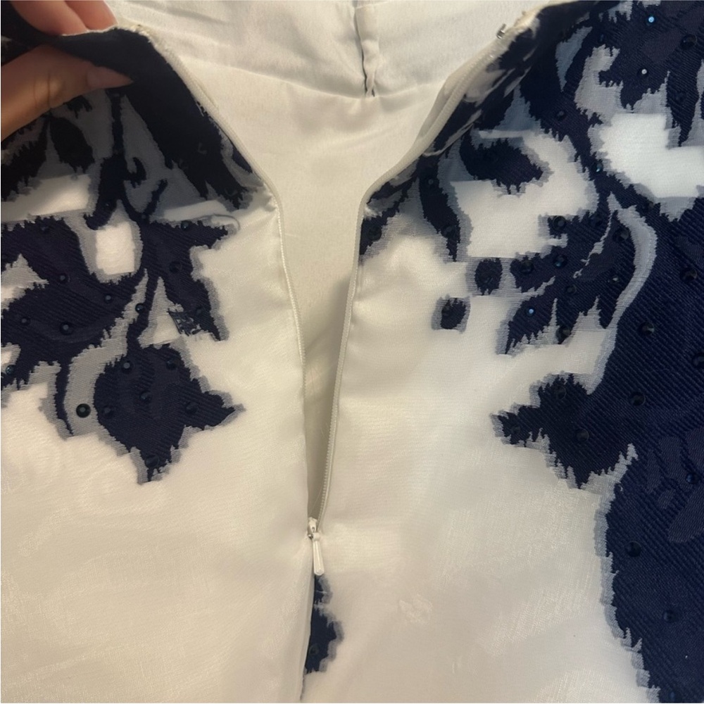 Jovani Navy and White Floral Homecoming Event Prom Dress A line open back Floral - Picture 6 of 10